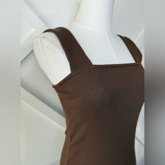 NWT Old Navy Sleeveless Fitted Square Neck Knit Midi Dress Espresso Brown Small - Picture 4 of 11